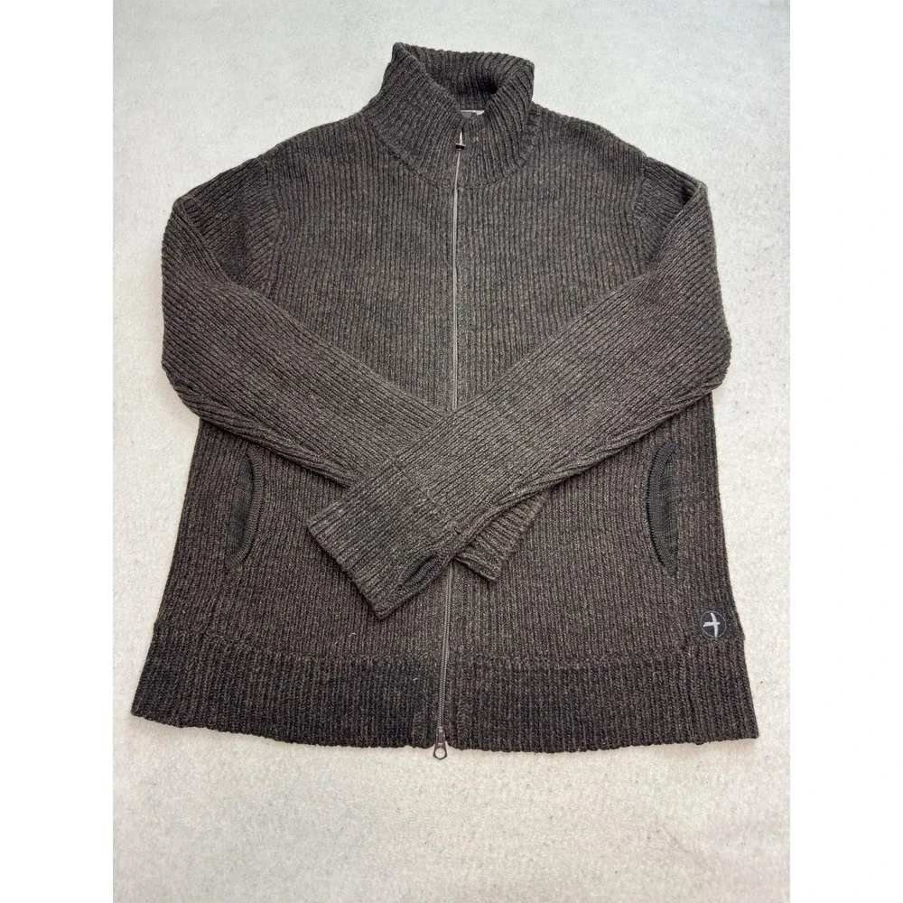 Relwen Sweater Mens XL Brown Wool Nylon Full Zip Mock Neck Knit Thumbholes